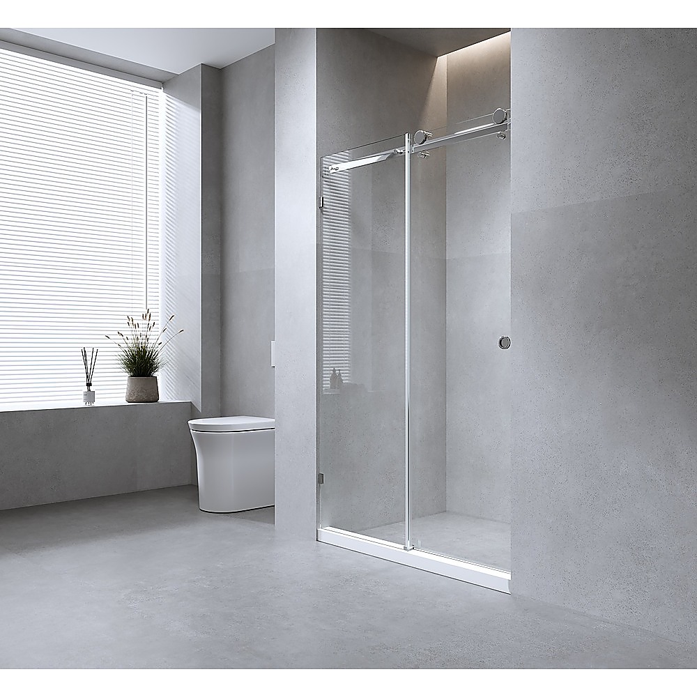 V63-912961-202505281208-00 130cm Frameless Glass Sliding Shower Door with Black Rail and Hardware - Image 1