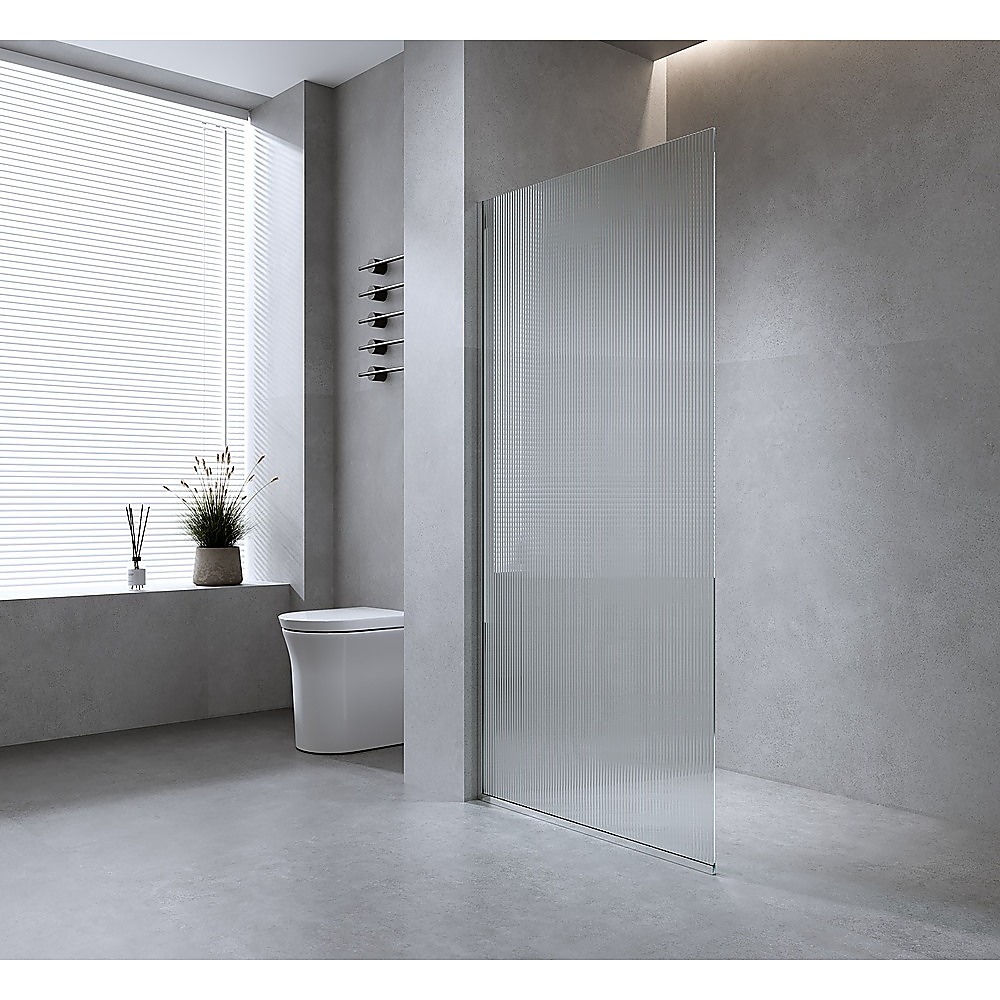 V63-919151-202505071553-00 70cm Reeded Single Shower Glass Screen with Chrome Wall & Floor Channel - Image 1