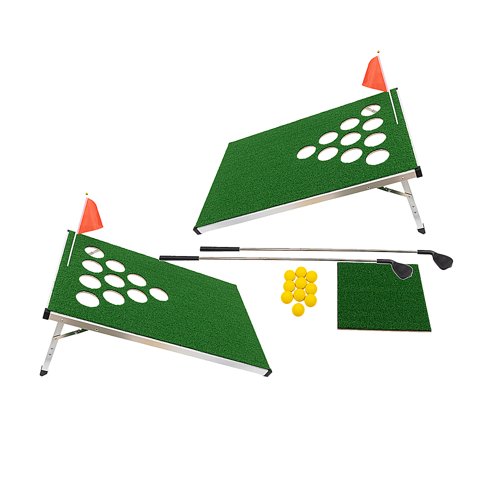 V63-920611-201662-00 Golf Cornhole Game With Chipping Mats, Golf Balls, Putters - Image 1