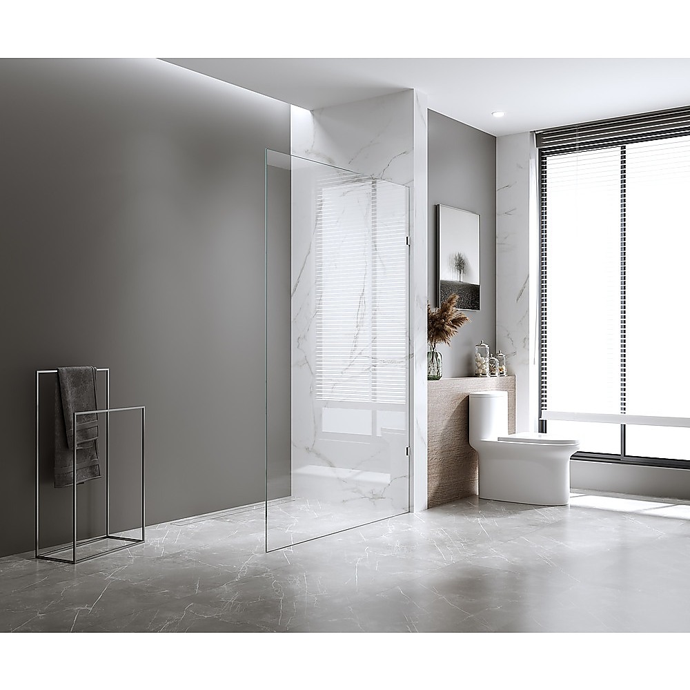 V63-921441-222742-00 70x200cm Glass Shower Screen with Gunmetal U-brackets & Square Pole - Image 1