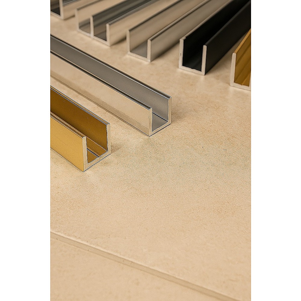 V63-930911-202508071820-00 Glass Shower Screen 120cm Floor Channel in Gold - Image 1