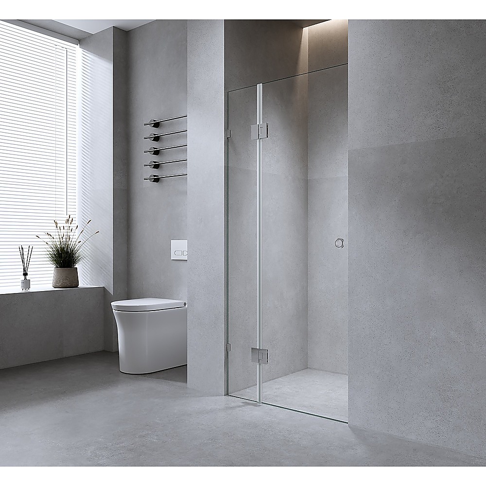 V63-938351-202507042026-00 100cm Wall to Wall Frameless Shower Screen with Gunmetal Brackets and Brass Hinges - Wall & Floor U Brackets - Image 1