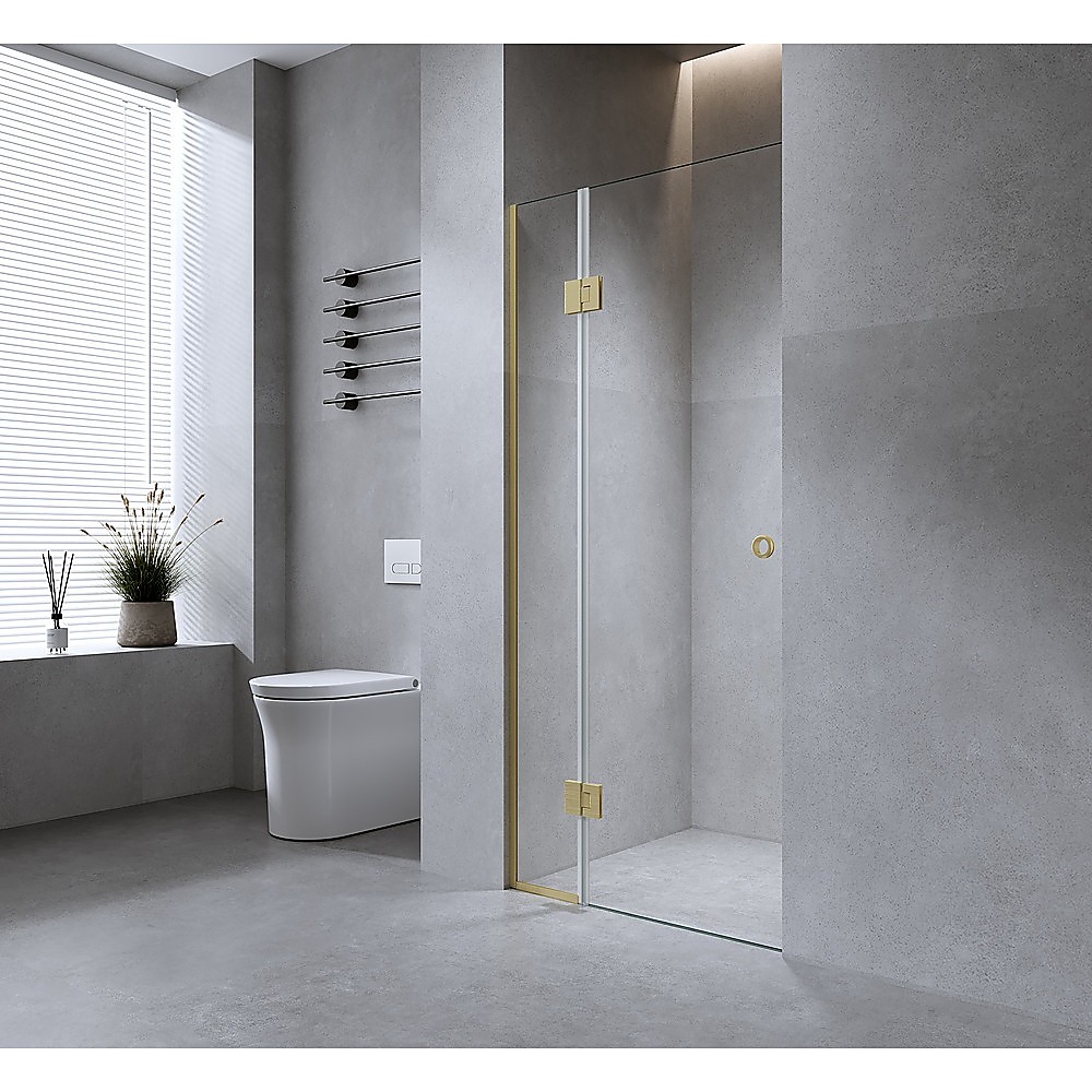 V63-939381-222827-00 120cm Wall to Wall Frameless Shower Screen with White Channel and SS Hinges - Image 1