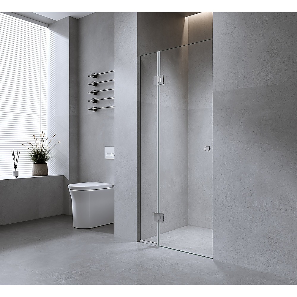 V63-939641-202507042007-00 100cm Wall to Wall Frameless Shower Screen with Nickel Channel and Brass Hinges - Image 1