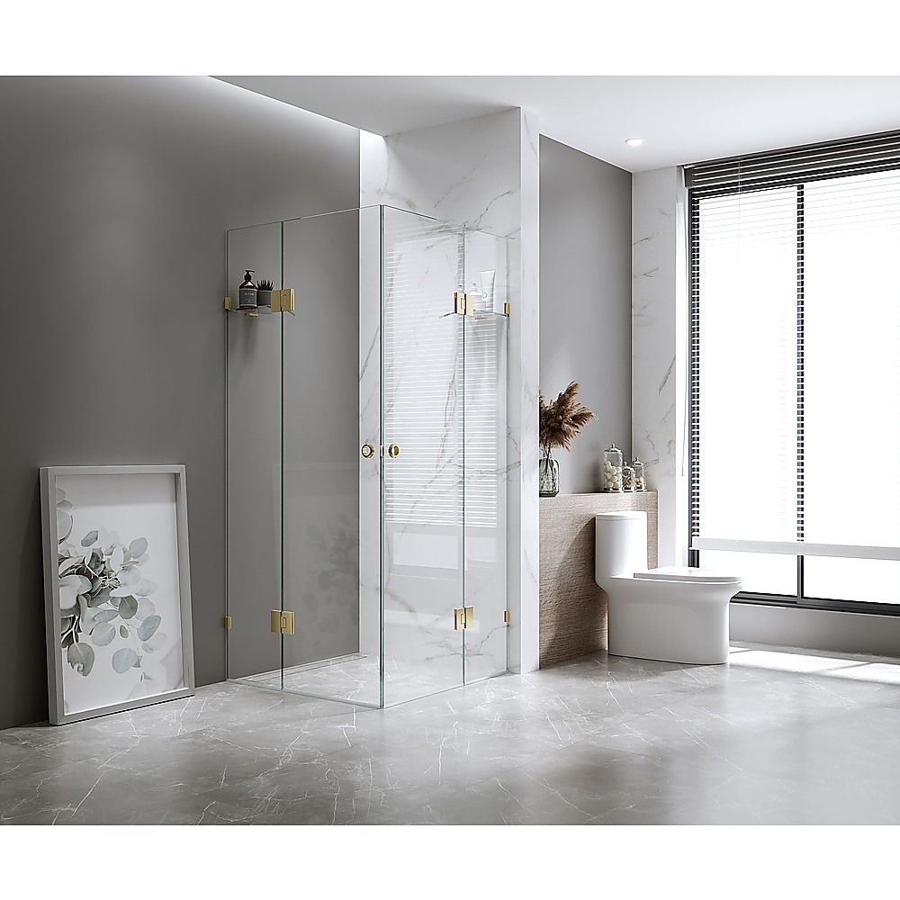 V63-950351-202507042025-00 110x120cm Double Door Corner Shower with White Brackets and SS Hinges - Image 1