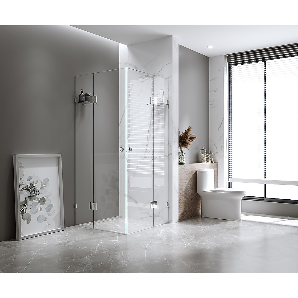 V63-950641-202507042240-00 100x100cm Double Door Corner Shower with Chrome Brackets and Brass Hinges - Image 1