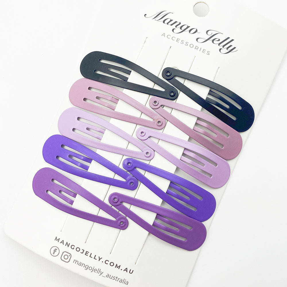 V659-HC-5CM-10P-BASIC-PURPLE-6-P-160865-00 MANGO JELLY Everyday Snap Hair Clips (5cm) - Purple - Six Pack - Image 1
