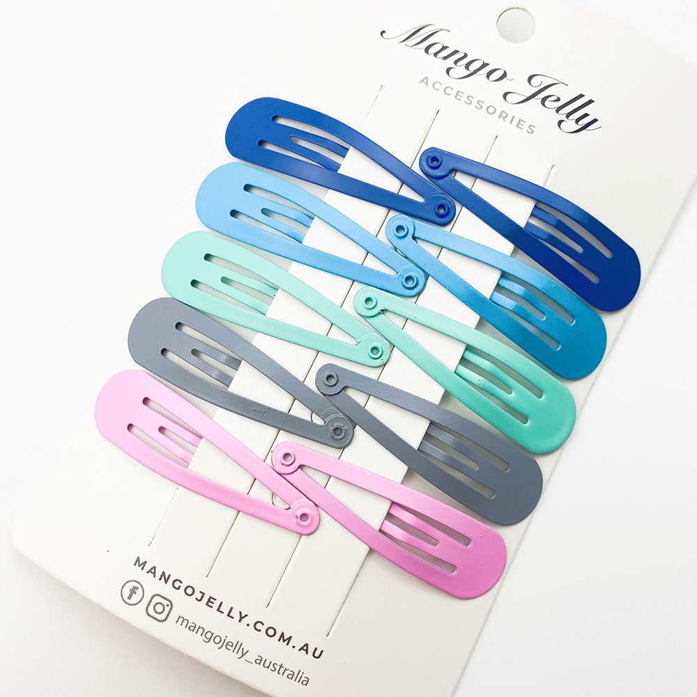 V659-HC-5CM-10P-BASIC-TURQUOISE-1-M-160848-00 MANGO JELLY Everyday Snap Hair Clips (5cm) - Turquoise - One Pack - Image 1