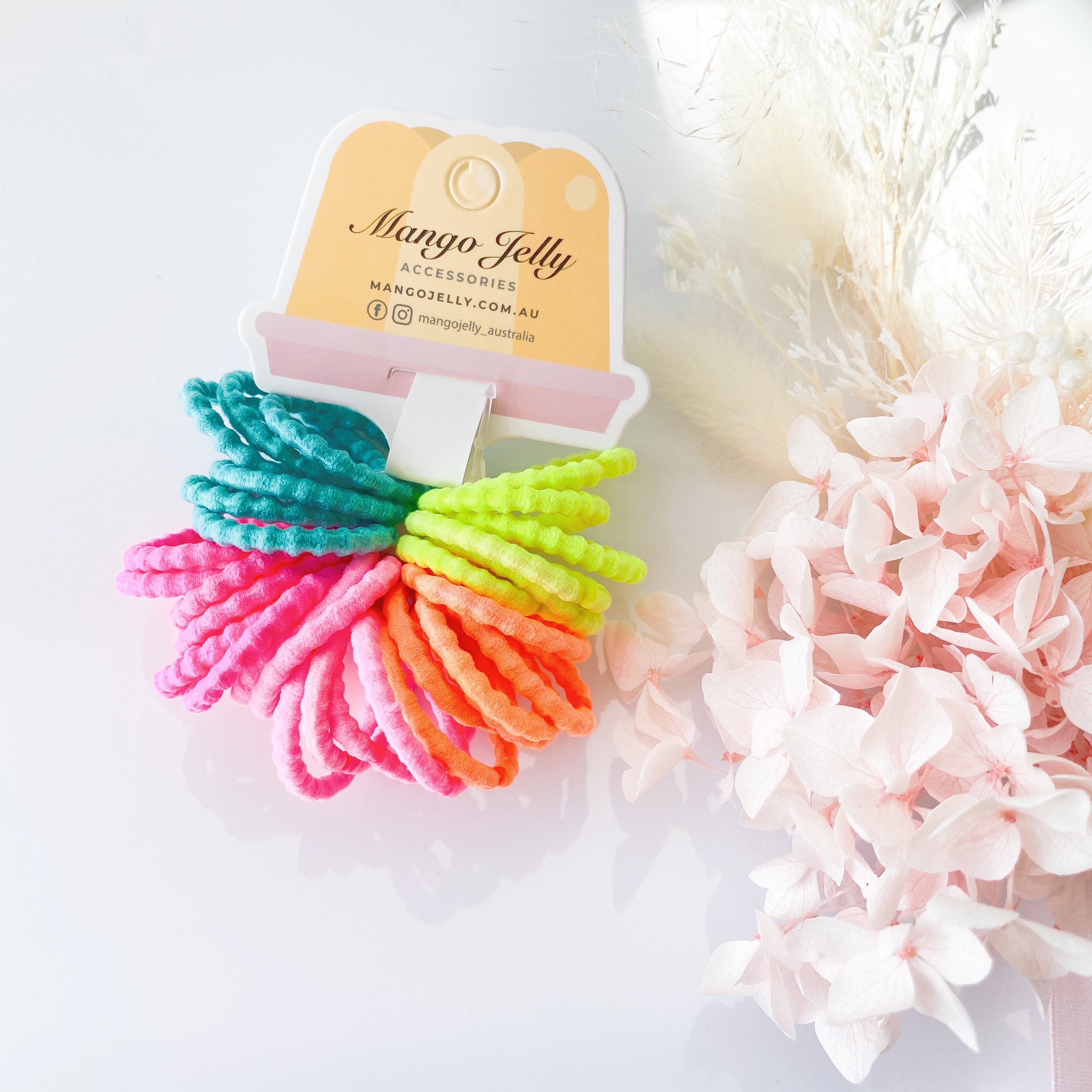 V659-HT-3CM-30P-BUBBLY-NEON-THICK-6-L-160986-00 MANGO JELLY Kids Hair Ties (3cm) - Bubbly Neon (THICK) - Six Pack - Image 1