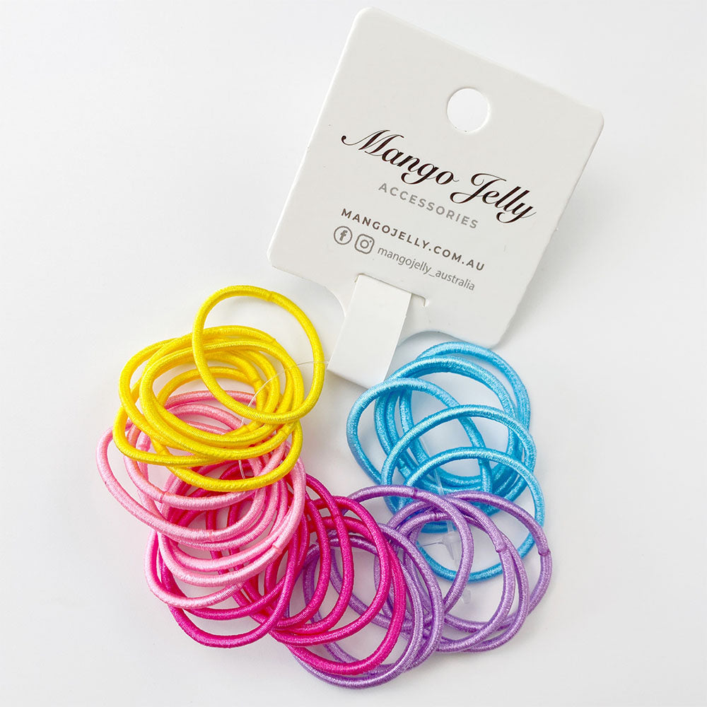 V659-HT-3CM-30P-CLASSIC-BRIGHT-6-L-161035-00 MANGO JELLY Kids Hair Ties (3cm) - Classic Summer Bright - Six Pack - Image 1