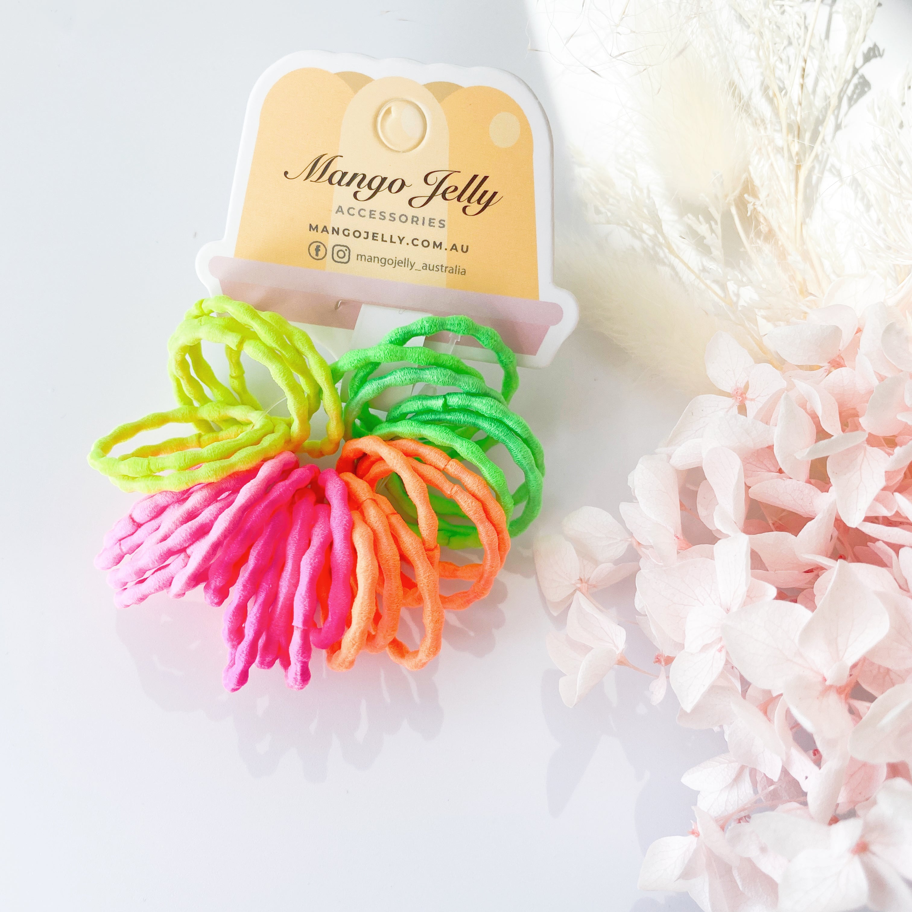 V659-HT-3CM-30P-SILKYPOP-NEON-3-M-161020-00 MANGO JELLY Kids Hair Ties (3cm) - Silky Pop Neon - Three Pack - Image 1
