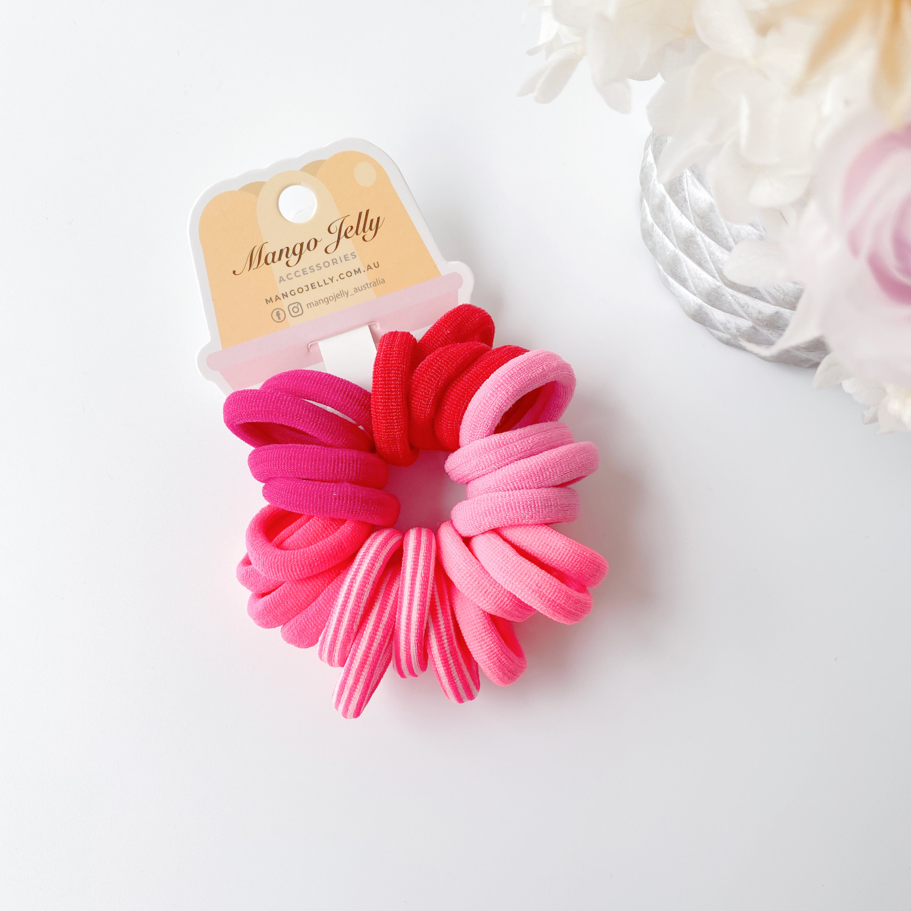 V659-METALFREE-3CM-24P-PINK-1-M-160946-00 MANGO JELLY Metal Free Hair Ties (3cm) - Just Pink 24P - One Pack - Image 1