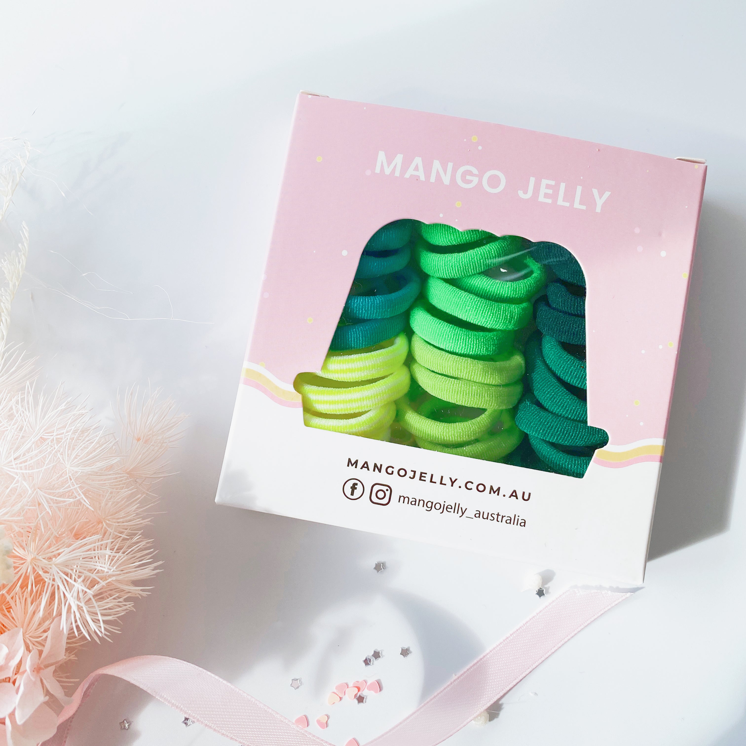 V659-METALFREE-3CM-36P-GREEN-2-L-160739-00 MANGO JELLY Metal Free Hair Ties (3cm) - Green 36P -Twin Pack - Image 1