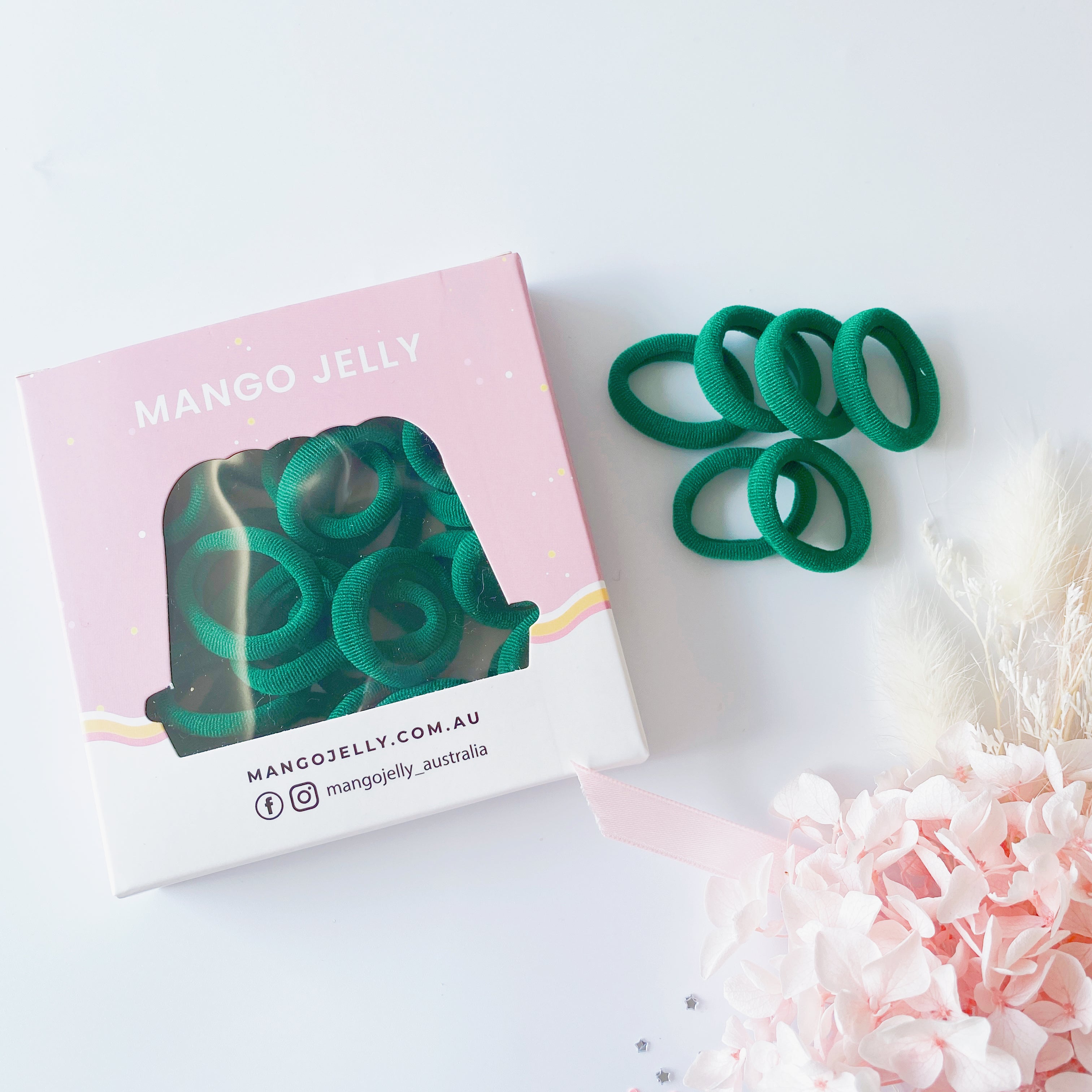 V659-METALFREE-3CM-36P-SK-GREEN-1-M-160918-00 MANGO JELLY Metal Free Hair Ties (3cm) - School Colour Green 36P - One Pack - Image 1