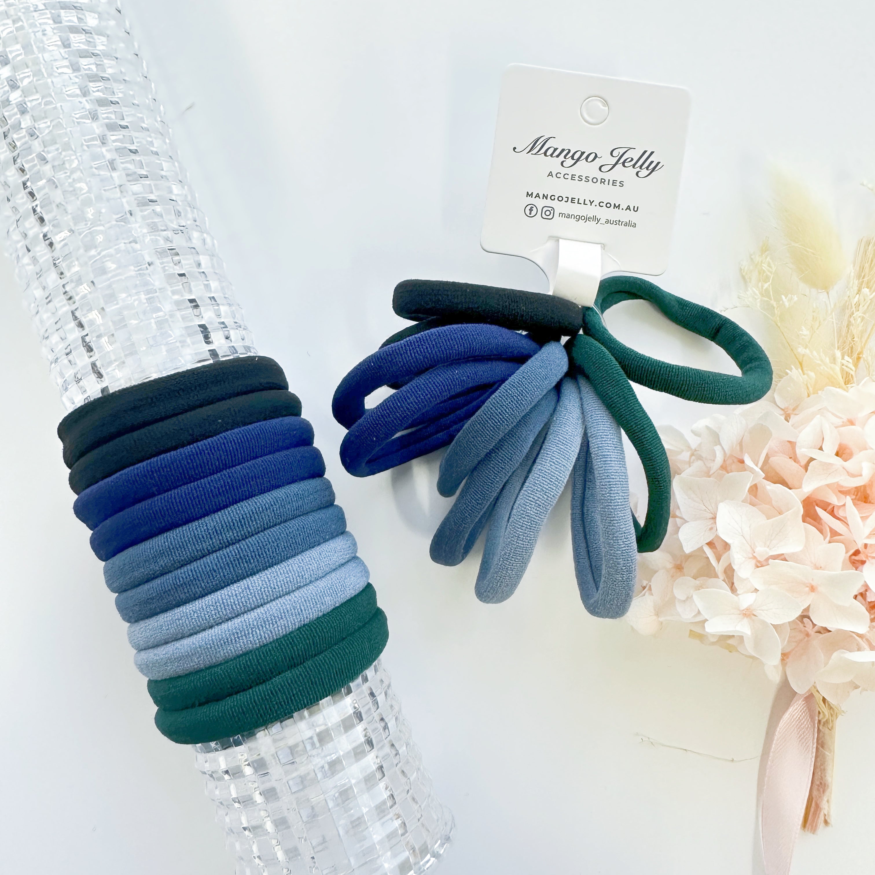 V659-METALFREE-4CM-10P-BLUEM-2-M-160903-00 MANGO JELLY Metal Free Hair ties (4.5cm) - Blue Mixed 10P - Twin Pack - Image 1