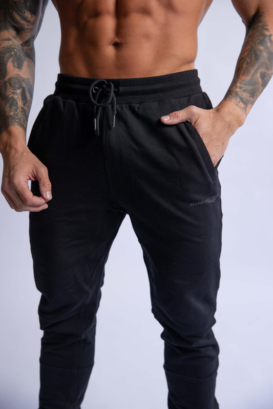 V697-SLIM-FIT-TERRY-JOGGERS-BLACK-SMALL-218120-00 HARD HITTERS SLIM FIT TERRY JOGGERS BLACK SMALL - Image 1