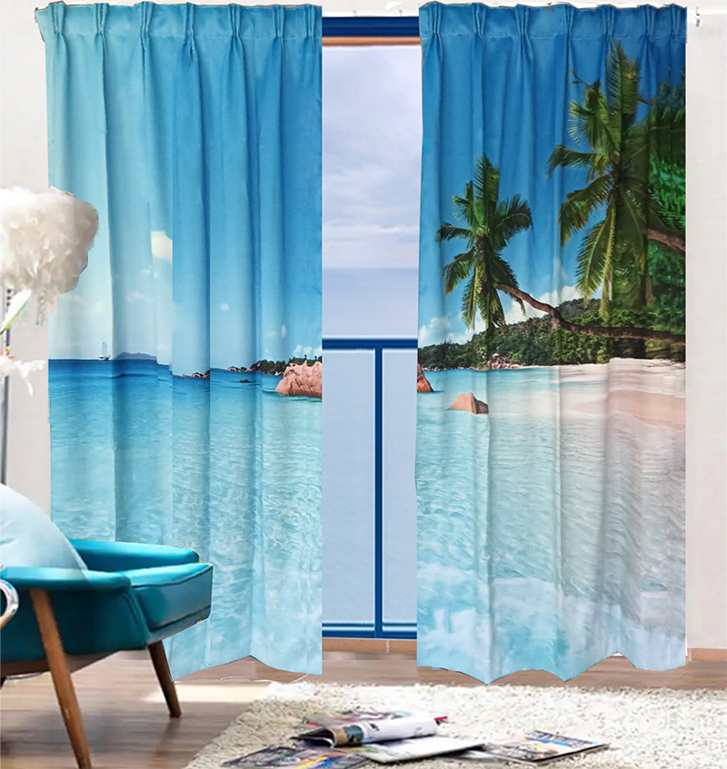V702-CNA2-213HJ1-224029-00 Sea View 3D Printing Blockout Curtains 260x213cm PINCH PLEAT Fabric Seascape - Image 1