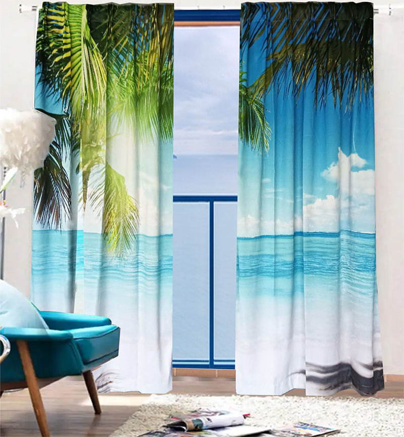 V702-CNA2-213HJ2-224020-00 Sea View 3D Printing Blockout Curtains 260x213cm PINCH PLEAT Fabric Seascape - Image 1