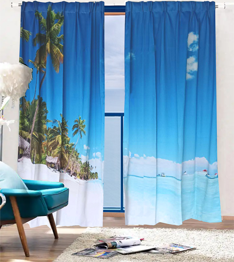 V702-CNA2-213HJ4-223997-00 Sea View 3D Printing Blockout Curtains 260x213cm PINCH PLEAT Fabric Seascape - Image 1