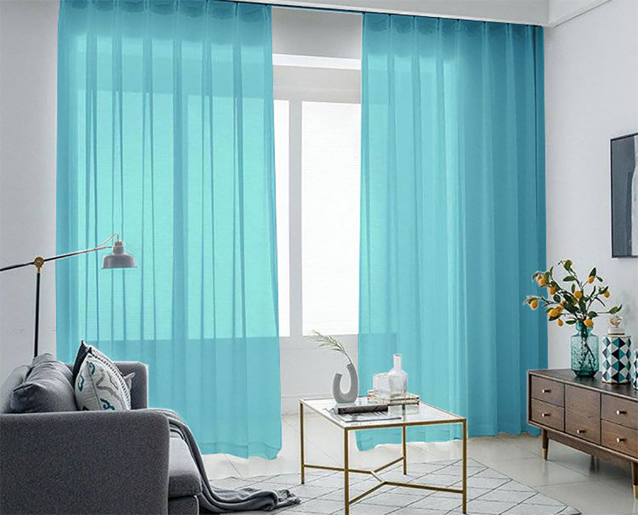 V702-CNA5-2-3BLUE-215843-00 2 Sheer Voile Curtains 544cm x 230cm Drop+Hooks Pinch Pleat + Hooks, Lake Blue - Image 1