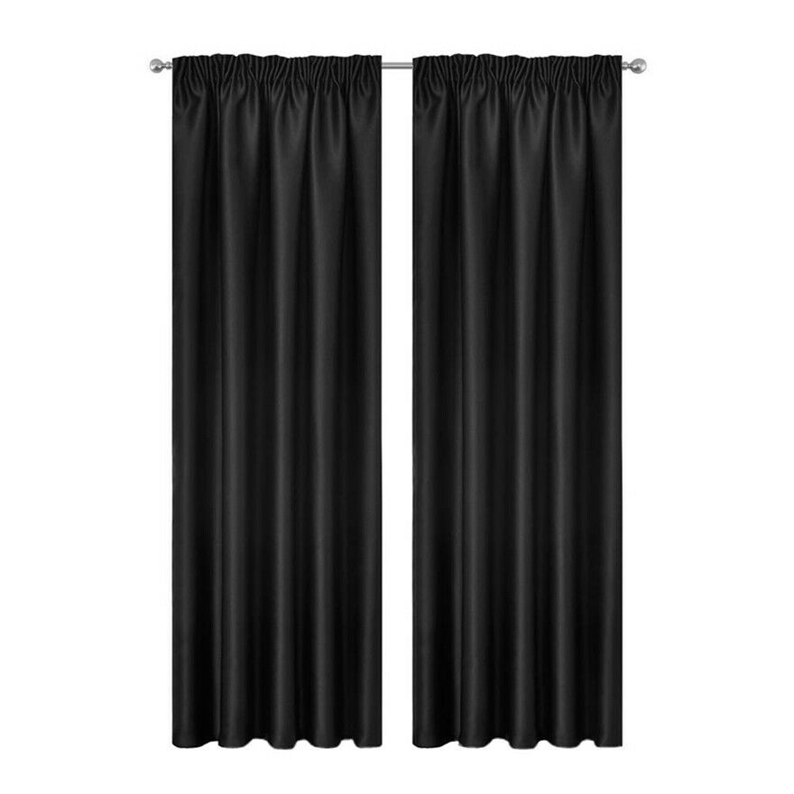 V702-V702-CNZ2-160-184056-00 Blockout Curtains 2pcs 137x160cm PINCH PLEAT Blackout High Level Fabric Black - Image 1