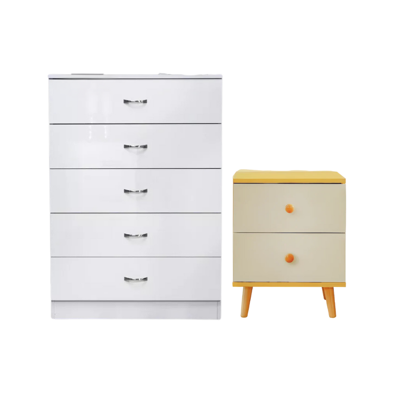 V728-CN730863-202506190517-00 NNECN 5 Layer White Drawer Chest Storage with Bedside Table - Image 1