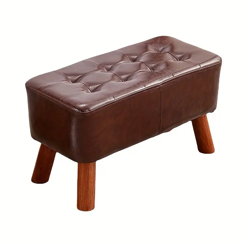 V728-LP89537-190429-00 NNETM Elegant Hardwood Entryway Faux Leather Bench - Image 1