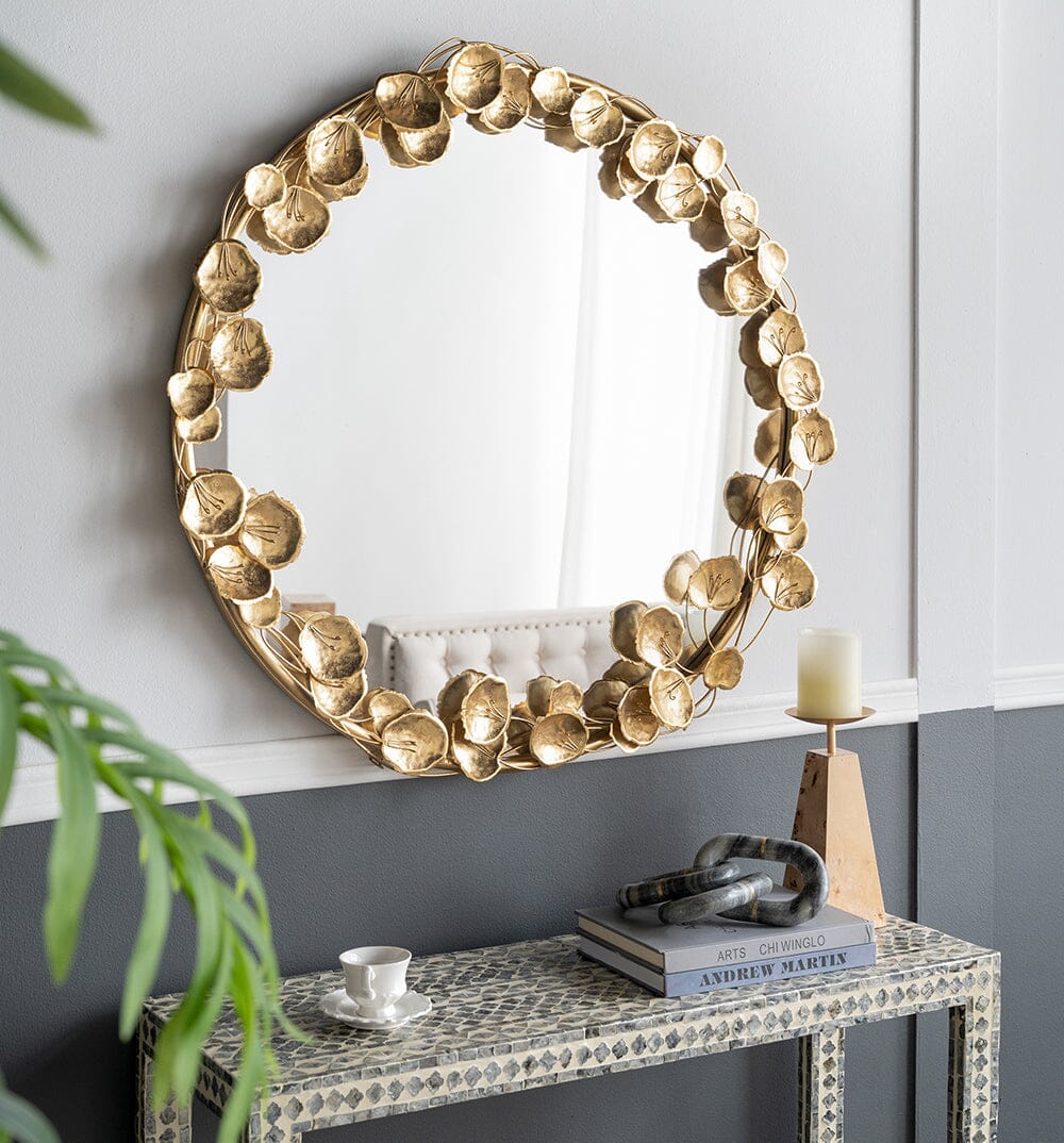 V742-86335DS-209192-00 GOLD LEAF DESIGNER WALL MIRROR - Image 1