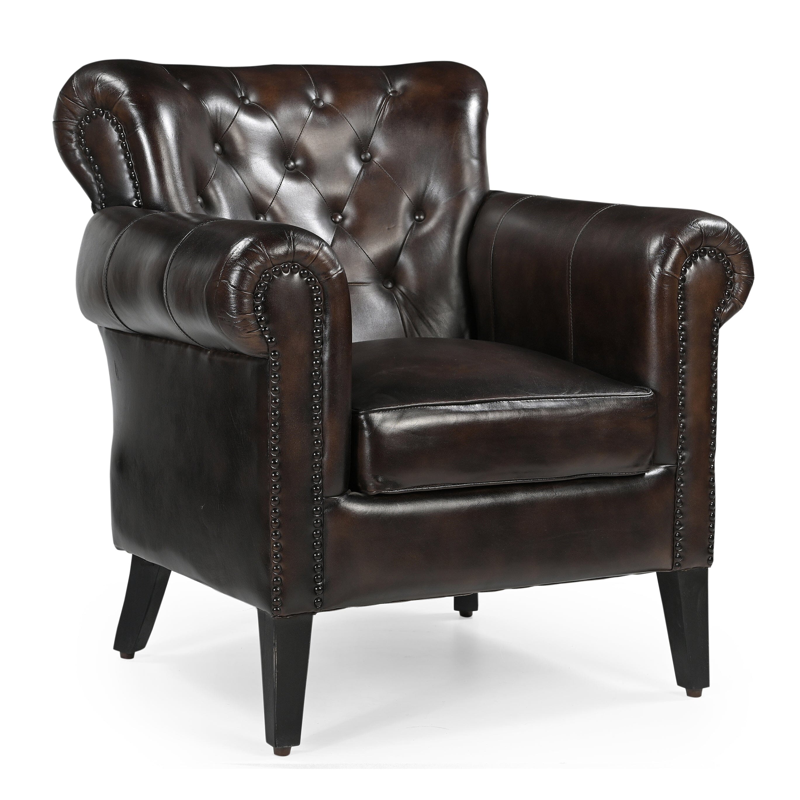 V742-M11097-200298-00 CHOCOLATE LEATHER ARMCHAIR - Image 1