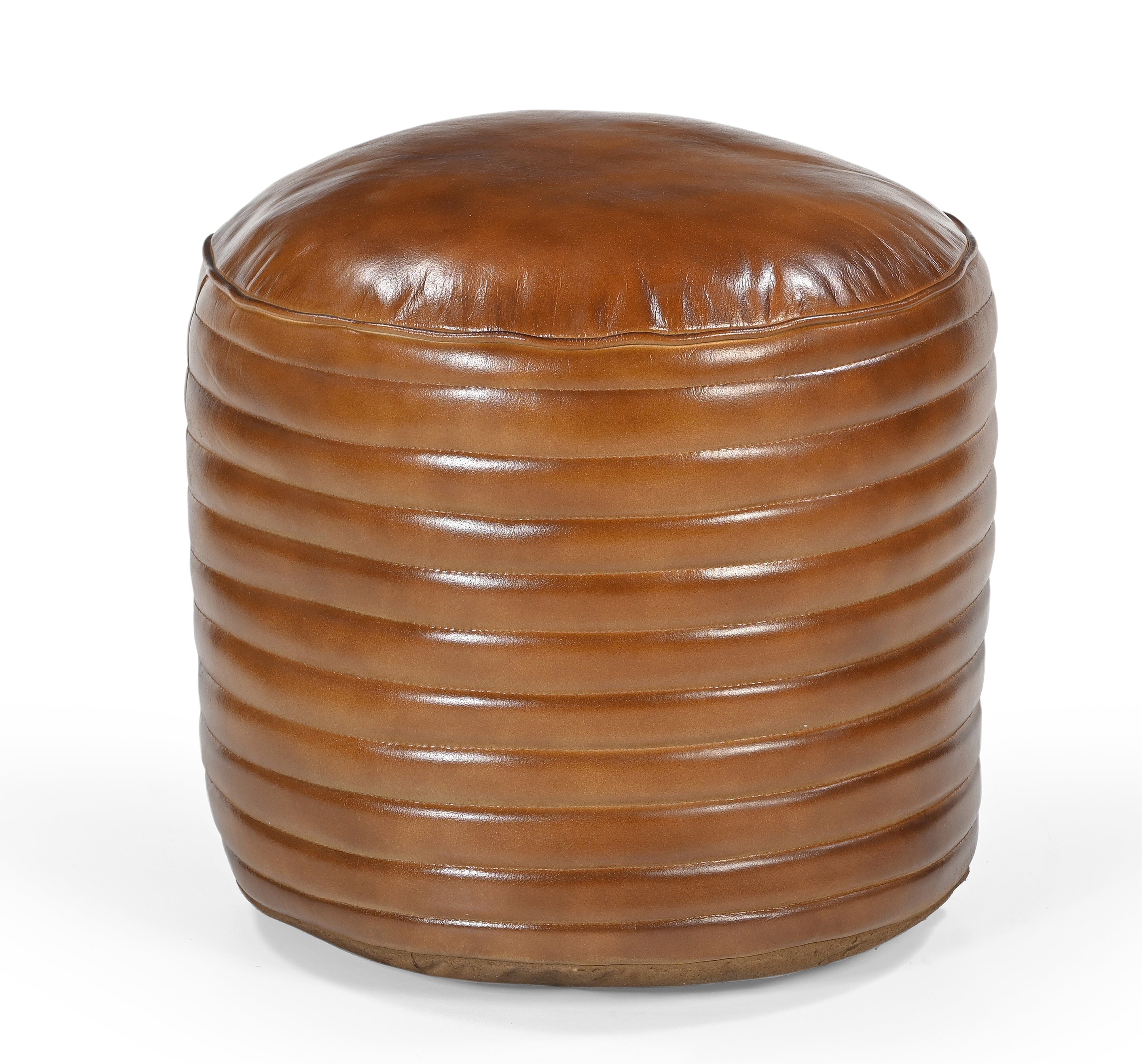 V742-M21066-202505081015-00 CARAMEL GROOVED LEATHER OTTOMAN - Image 1