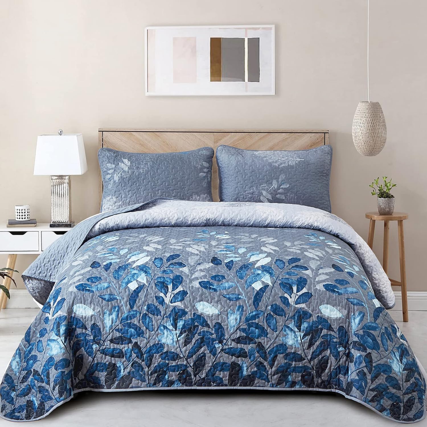 V745-AC090405AH-218233-00 Tranquil Zen Garden Floral 3 Pc Bedspread & Pillow Cover Set - Image 1