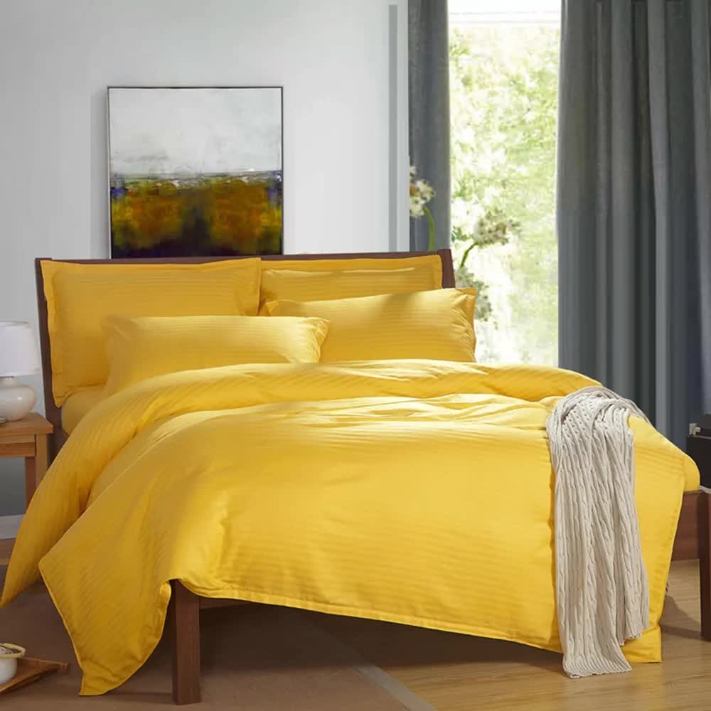 V745-AQ023383K3-212695-00 100% cotton Premium Doona Duvet Quilt Cover Set with Soft Pillowcases - yellow-King - Image 1