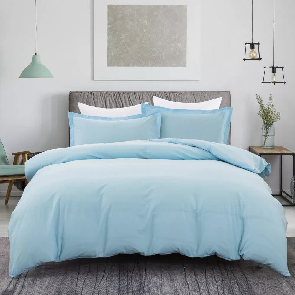 V745-AQ023418SK3-212706-00 100% cotton Premium Doona Duvet Quilt Cover Set with Soft Pillowcases - Aqua-Super King - Image 1