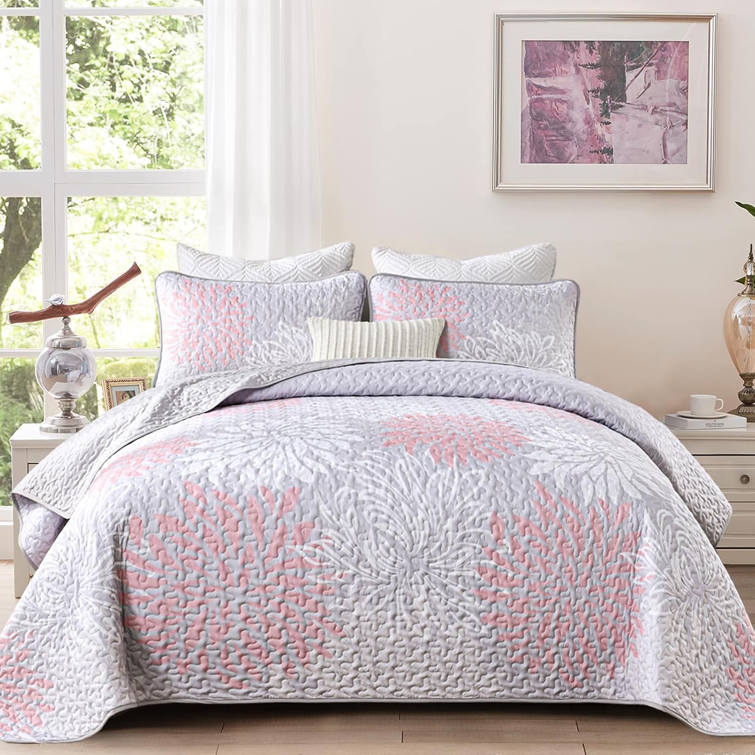 V745-MAC080699Q13U-190866-00 Mosaic Quilted coverlet and pillowcovers set: Unique Patchwork Design - Queen size - Image 1