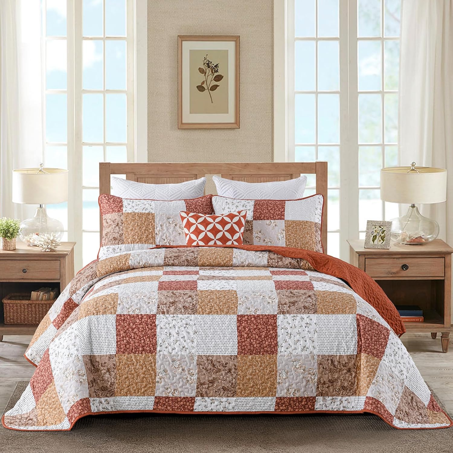 V745-MAC090523Q13U-212306-00 Queen Size Checkered Bedspread Set Vibrant Retro Pattern - Image 1