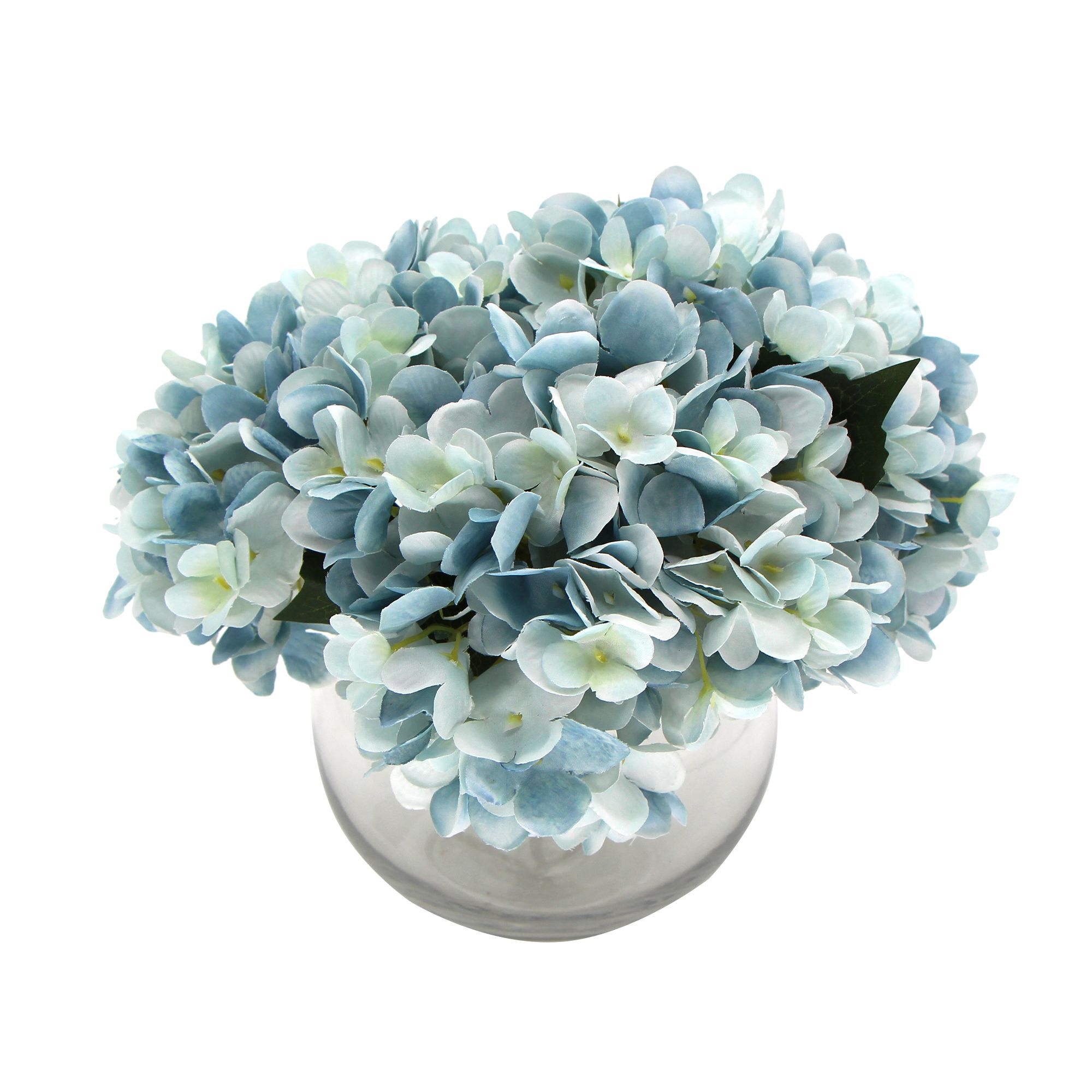 V77-88015_88015_5 Premium Faux Hydrangea With Glass Vase (Artificial Flowering Blue Hydrangea) 23cm - Image 1