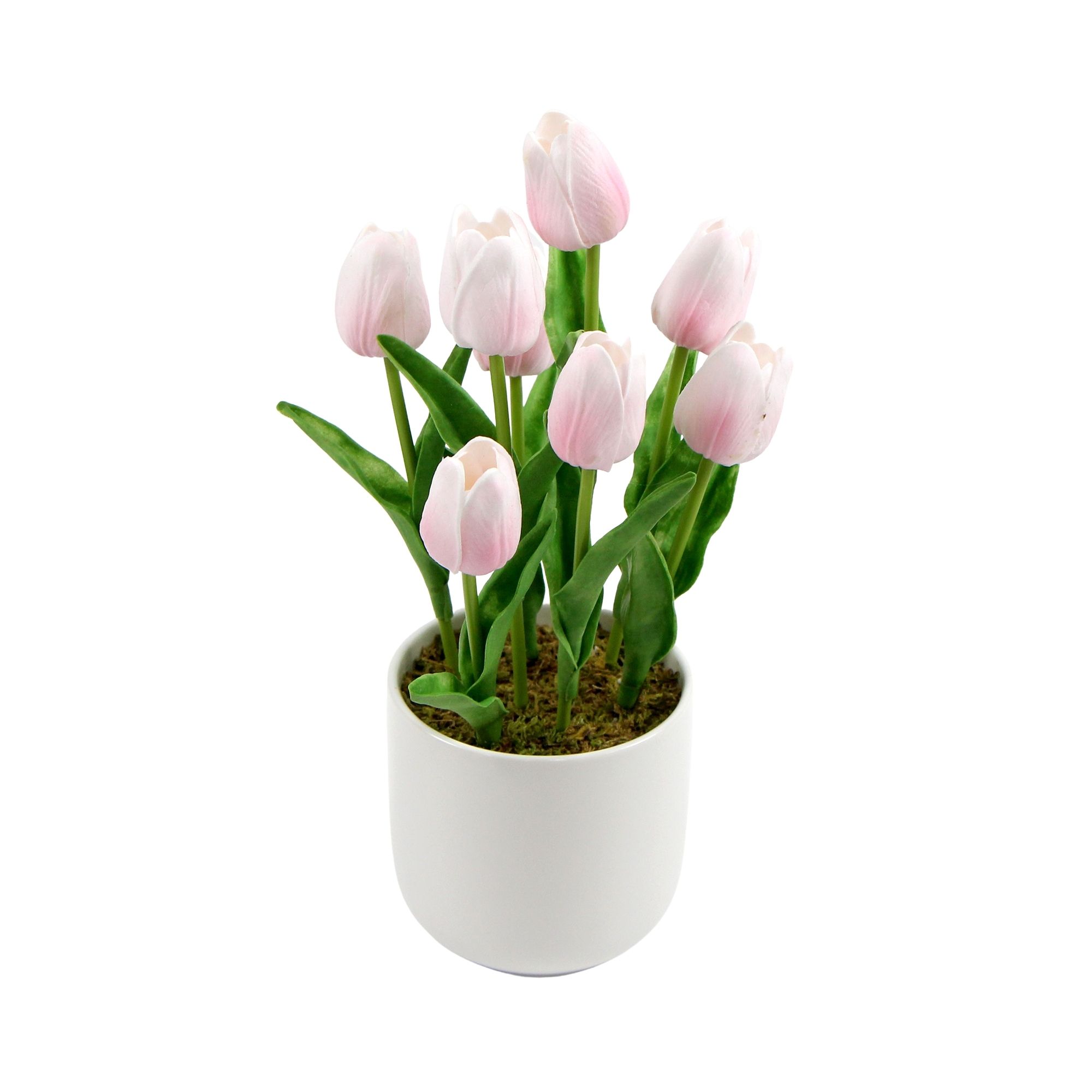 V77-8870014_8870014_1_1 Flowering Pink Artificial Tulip Plant Arrangement With Ceramic Bowl 35cm - Image 1