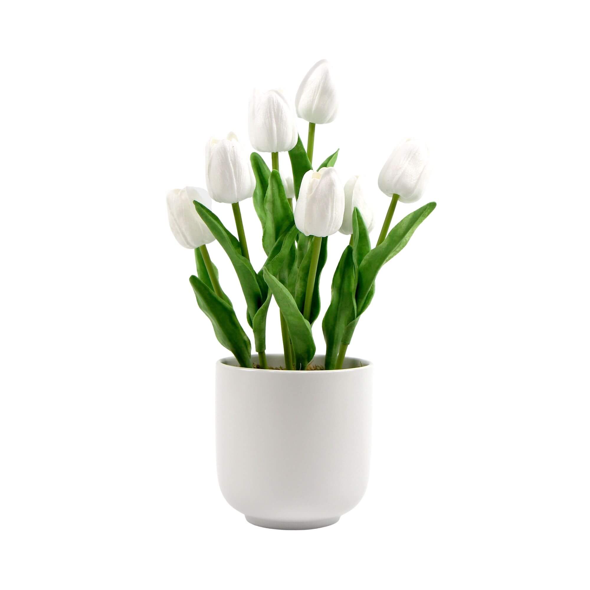 V77-8870015_8870015_1_1 Flowering White Artificial Tulip Plant Arrangement With Ceramic Bowl 35cm - Image 1