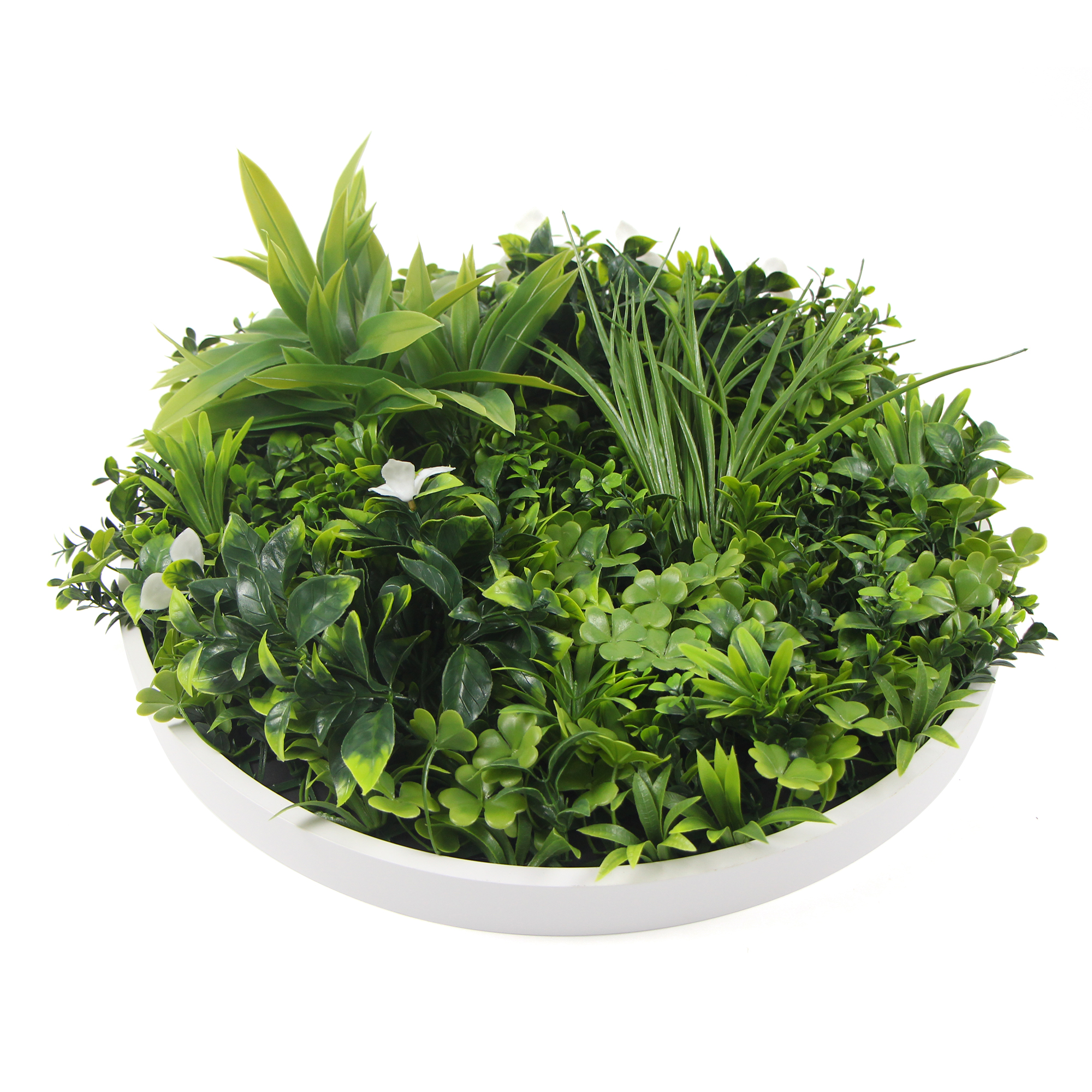 V77-8880023_8880023_1_1 Flowering White Artificial Green Wall Disc UV Resistant 100cm (White Frame) - Image 1