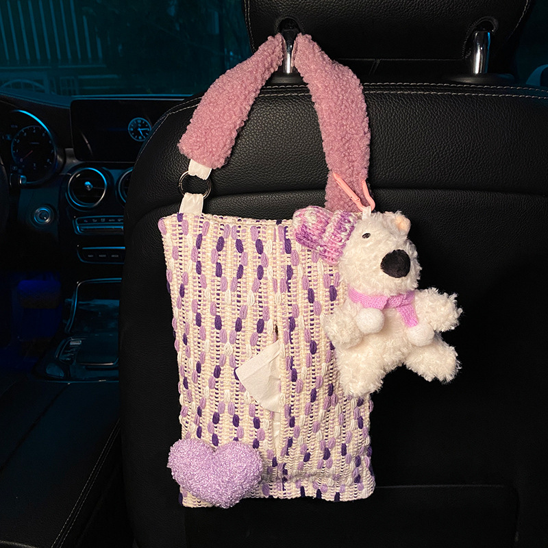 V888-25048-202504141447-00 Cute Purple Bear Car Tissue Holder - Woven Design - Image 1