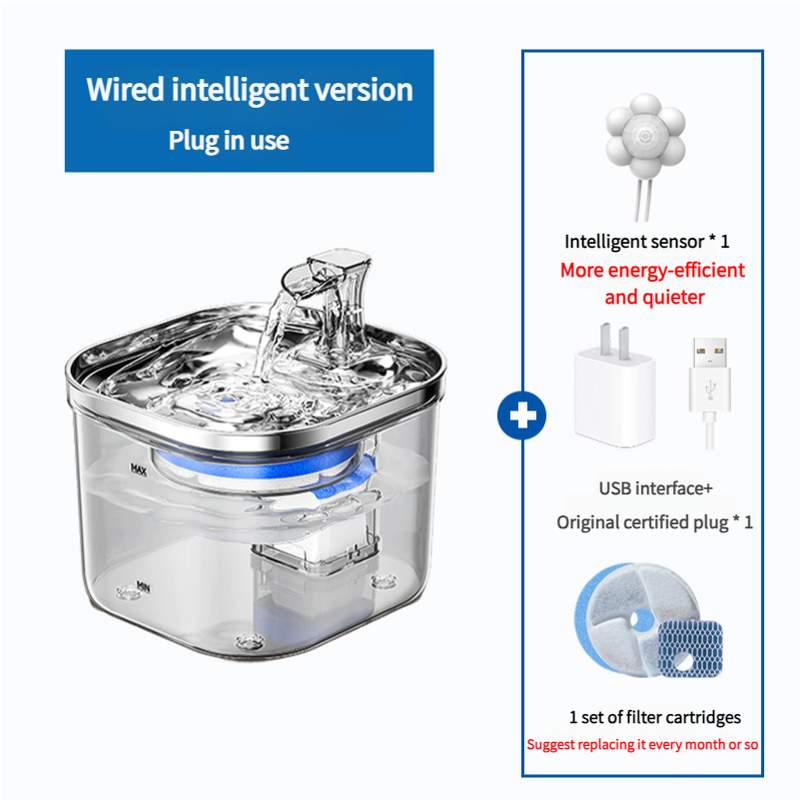 V888-ELOSUNG100023-204135-00 Wired Intelligent Pet Water Fountain with Quiet Sensor and Filter Set – USB Plug Included - Image 1