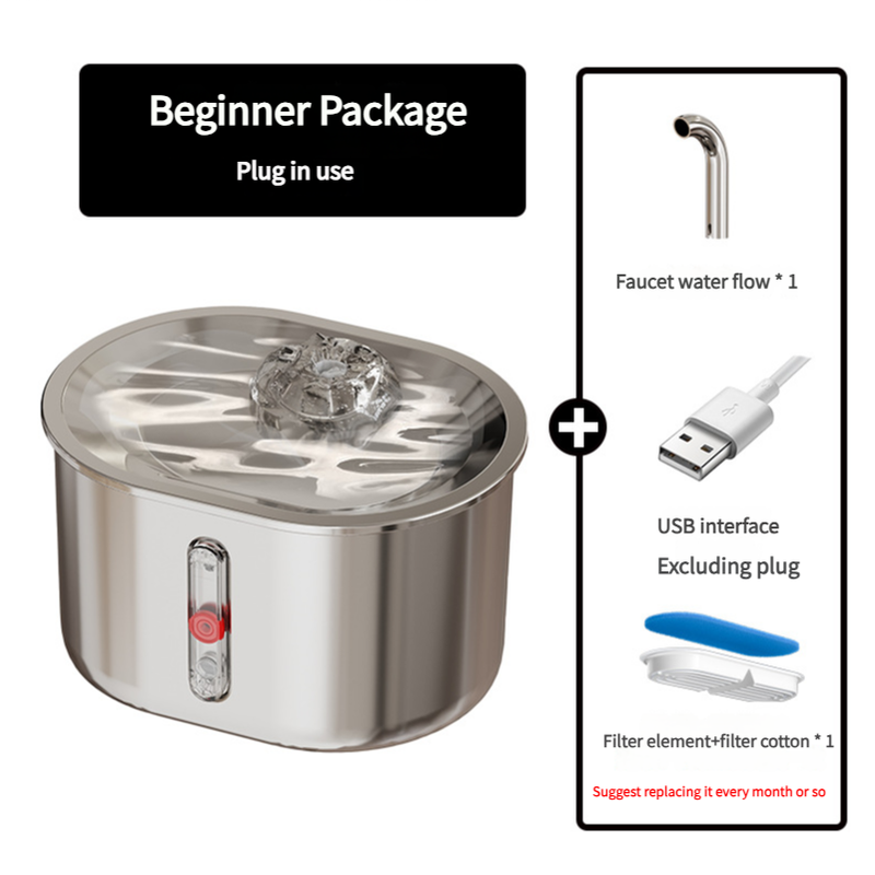 V888-ELOSUNG100027-204139-00 Beginner Package Stainless Steel Pet Water Fountain with Faucet Flow and USB Interface - Image 1