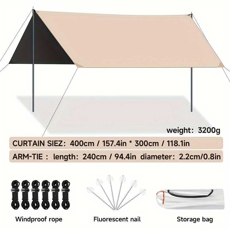 V888-ELOSUNG10039-203105-00 Outdoor camping square sky curtain, black glue sky curtain, sun and rain protection 400*300cm - Image 1