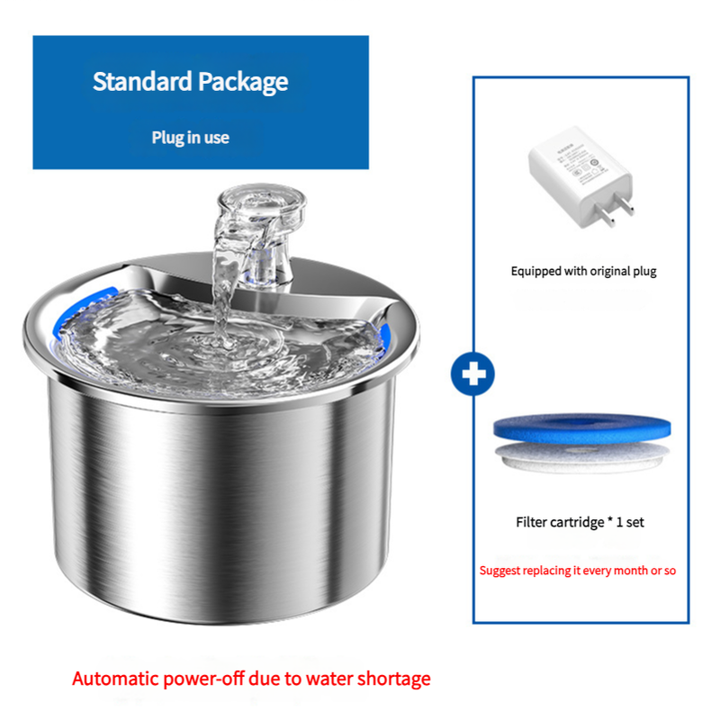 V888-ELOSUNG10111-205923-00 Stainless Steel Automatic Pet Water Fountain with USB Plug, Filter Cartridge Set, and Auto Power-Off Function - Image 1