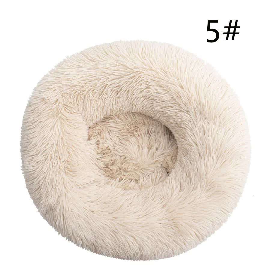 V888-ELOSUNG10265-204347-00 Calming Donut Pet Bed -Soft Faux Fur, Anti-Anxiety Fluffy Round Bed for Cats and Small Dogs (Light Brown)40cm - Image 1