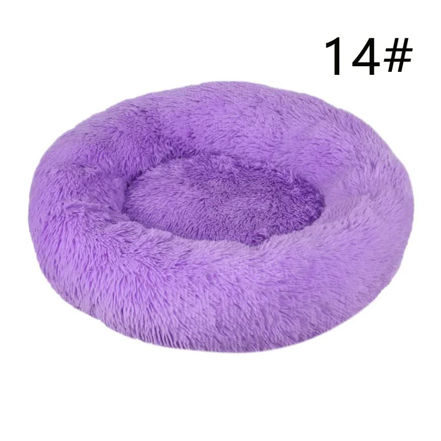 V888-ELOSUNG10283-204329-00 Calming Donut Pet Bed -Soft Faux Fur, Anti-Anxiety Fluffy Round Bed for Cats and Small Dogs (Purple)40cm - Image 1