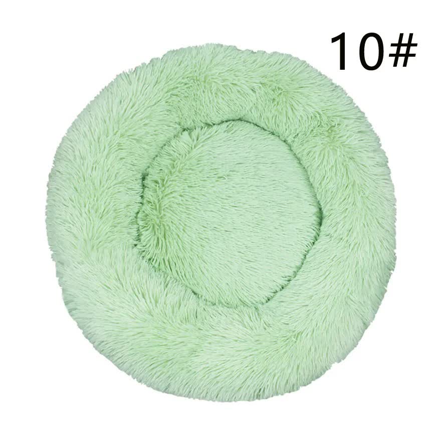 V888-ELOSUNG10292-204293-00 Calming Donut Pet Bed -Soft Faux Fur, Anti-Anxiety Fluffy Round Bed for Cats and Small Dogs (Green)50cm - Image 1