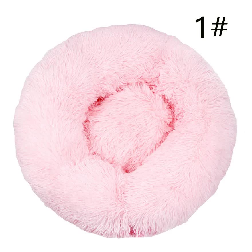 V888-ELOSUNG10297-204288-00 Calming Donut Pet Bed -Soft Faux Fur, Anti-Anxiety Fluffy Round Bed for Cats and Small Dogs (Light Pink)40cm - Image 1