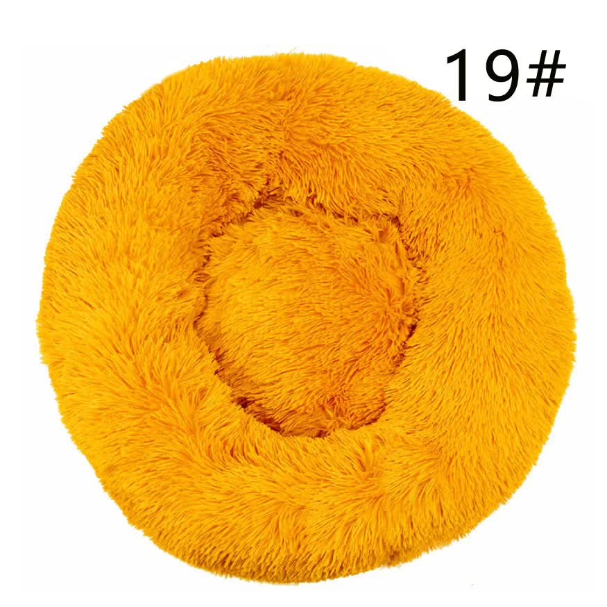V888-ELOSUNG10299-204286-00 Calming Donut Pet Bed -Soft Faux Fur, Anti-Anxiety Fluffy Round Bed for Cats and Small Dogs (golden yellow)40cm - Image 1