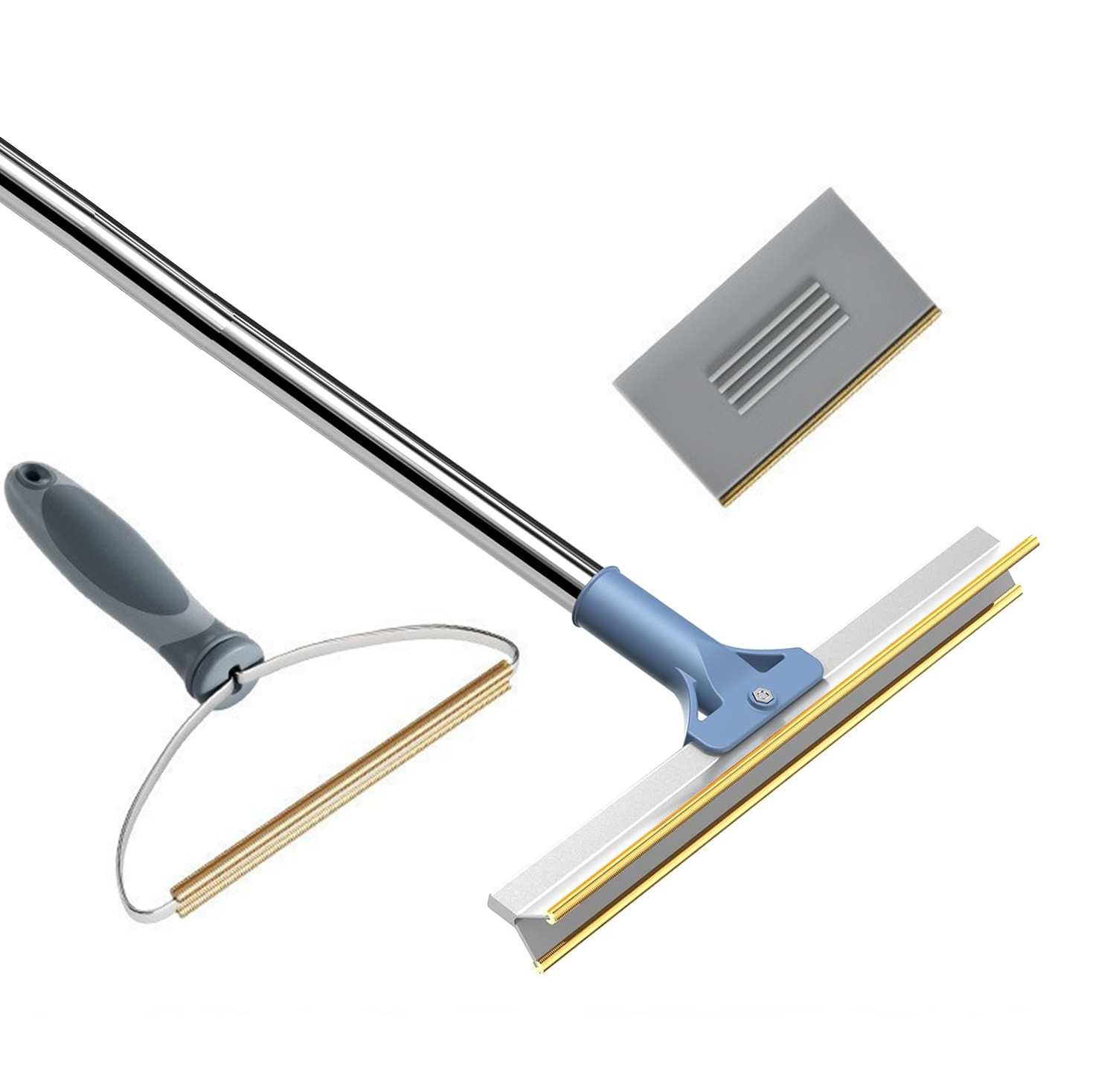 V888-ELOSUNG10440-204486-00 Pet Hair Removal Tool Set - Multi-Purpose Sweeper with Scraper and Handheld Fur Remover Grey - Image 1